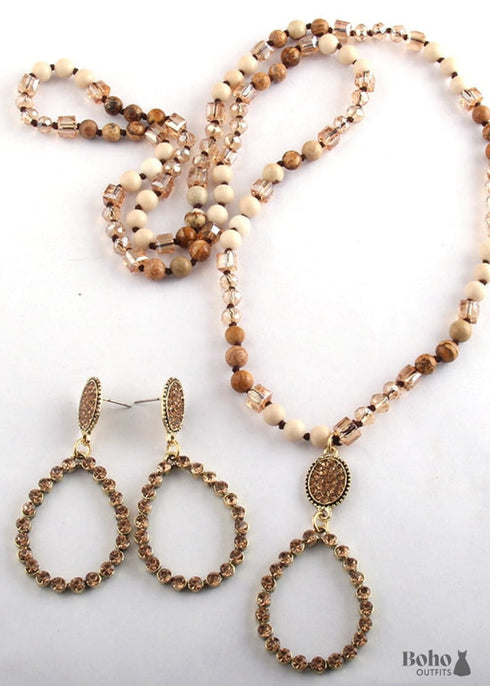 Boho Necklace, Jewelry Set, RH Amazonite Crystal Green Black Natural Stone